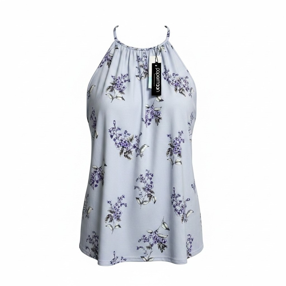 Papermoon Floral Halter Tank Top Lavender Purple Sleeveless Y2K Chic Blouse XXL